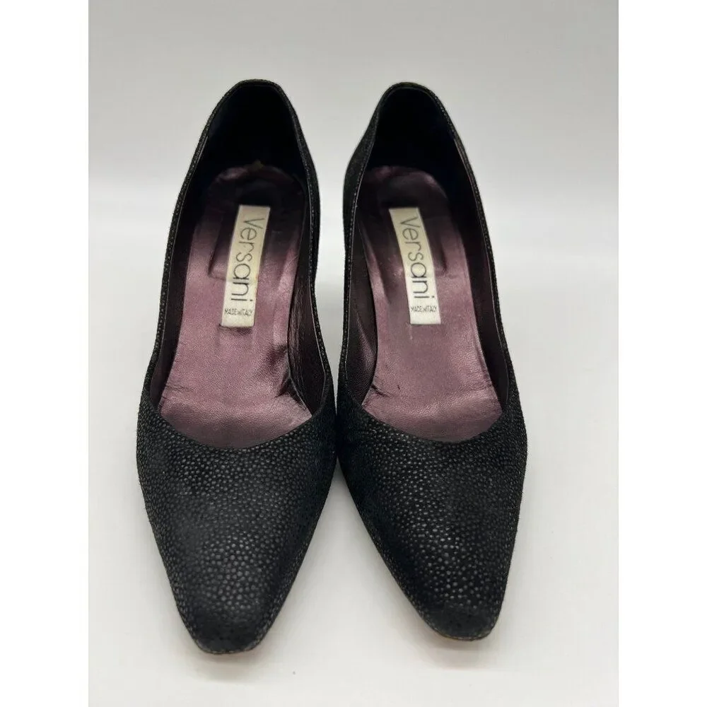 Versani Women Black Textured Suede Pump Size 7.5